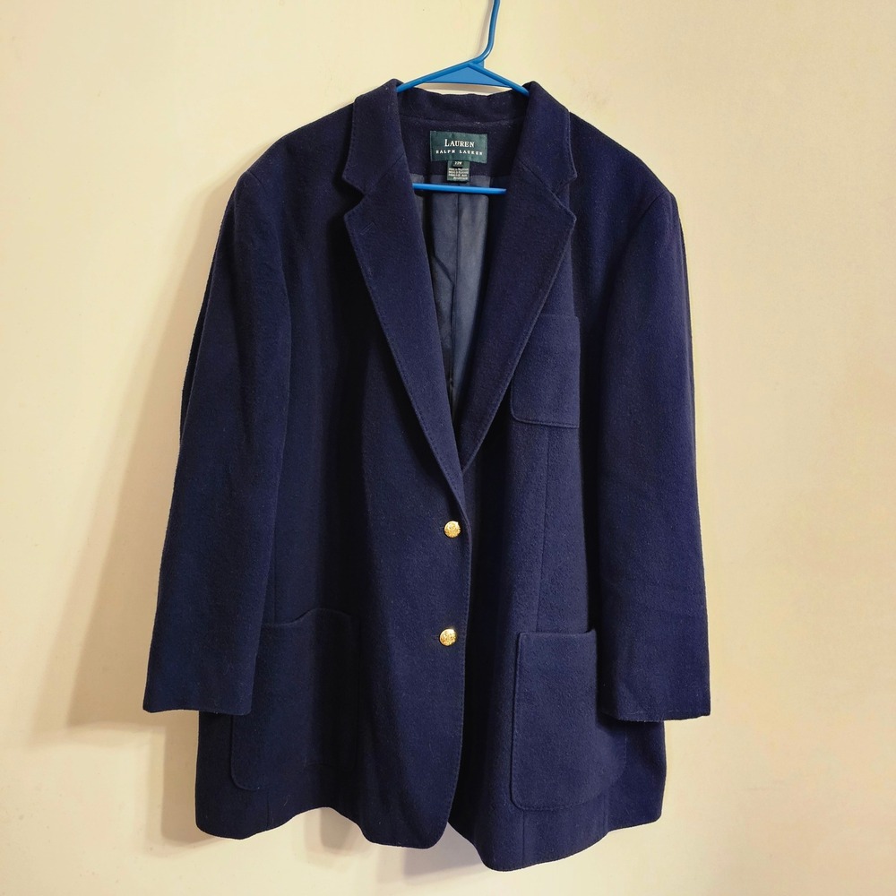 Lauren Ralph Lauren Blazer Women 22W Navy Blue Wool Cashmere Gold Button Jacket